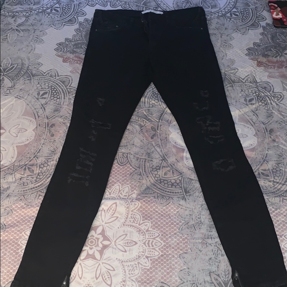 NEW Zara Skinny Ripped Jeans with Ankle Zipper